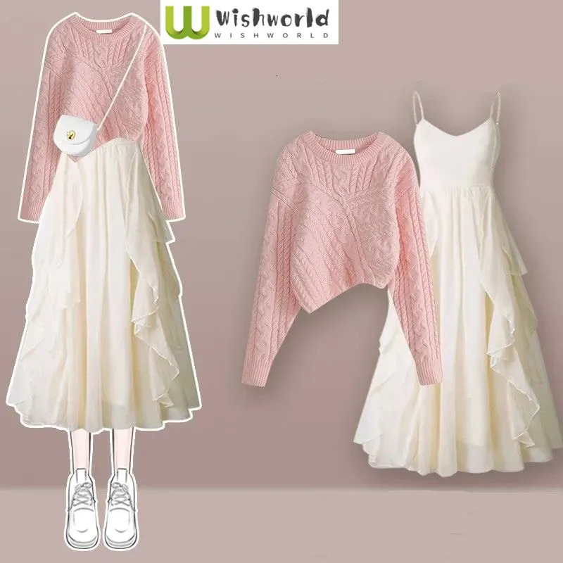 Korea Asymmetric Thick Knitted Sweater Pullover Fashion Printed Dress with Two Elegant Womens Party Dresses 241018