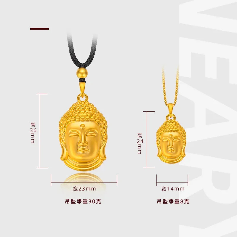 9999 genuine gold 24K gold Buddha head pendant national fashion womens clothing name Buddha pendant necklace 241014