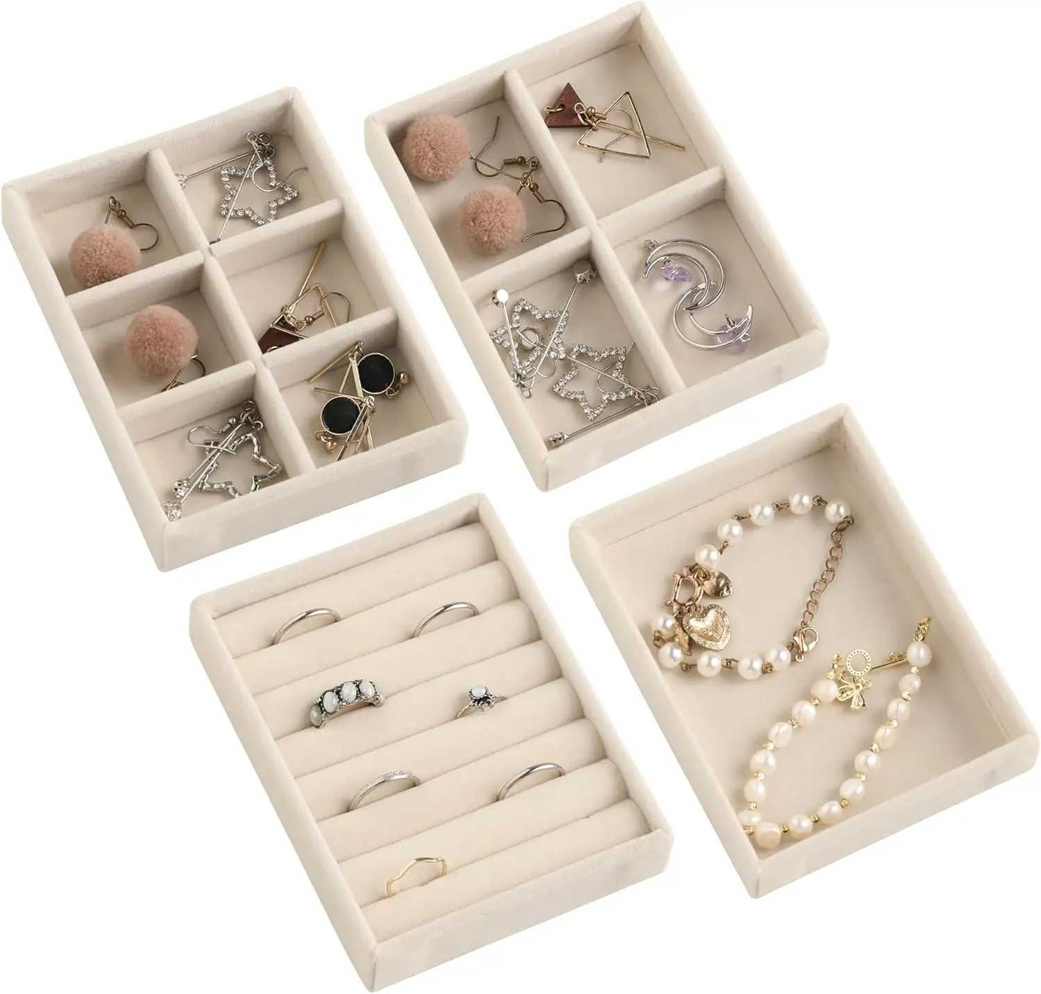 Hot Jewelry Manager Velvet Jewelry Storage Tray Display Ring Bracelet Necklace Storage Box Display Drawer Manager Tray W241019