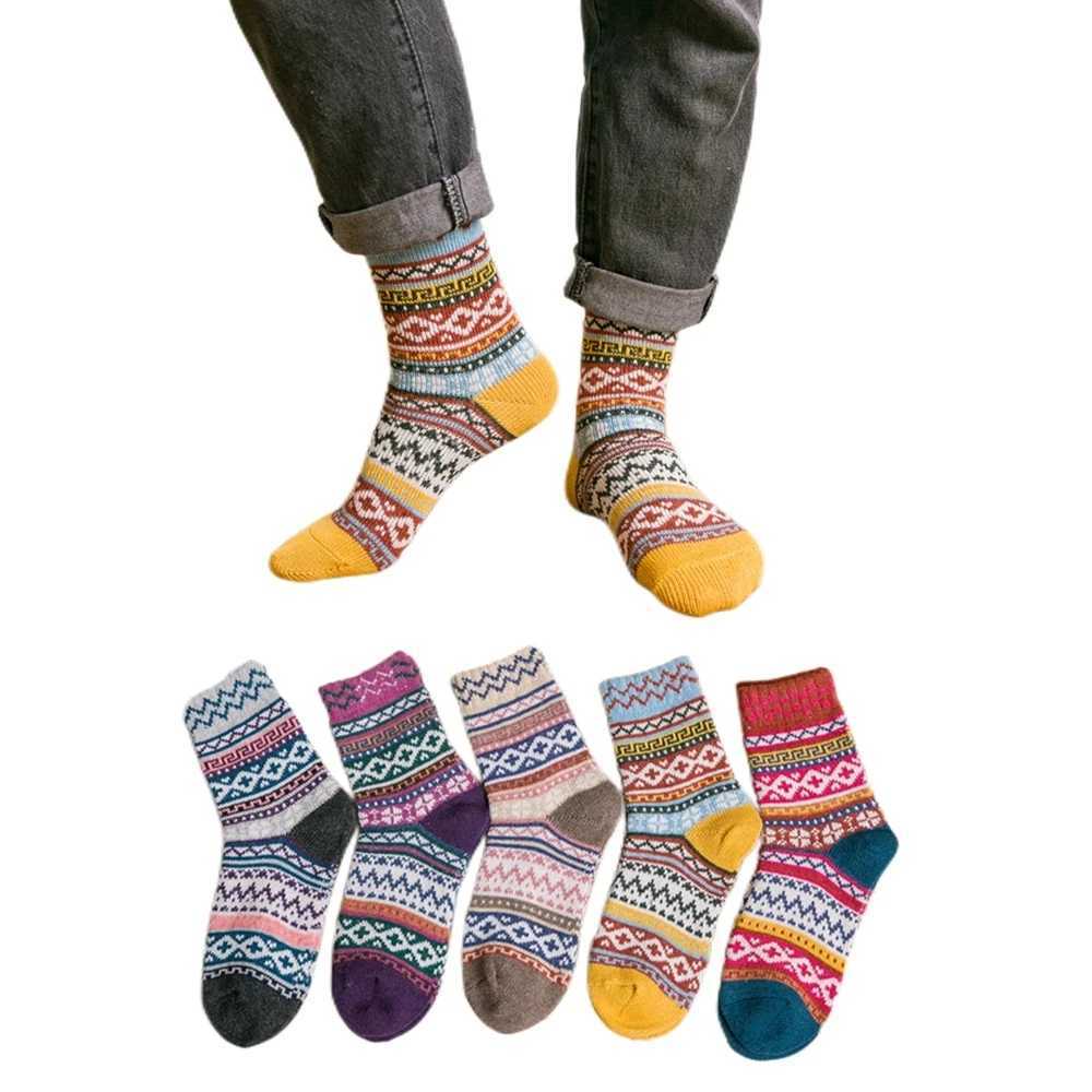 Geometric Striped Thicken Wool Socks for Men Warm Cashmere Novelty Funny Crew Winter Christmas Gift DropshipXJ241019