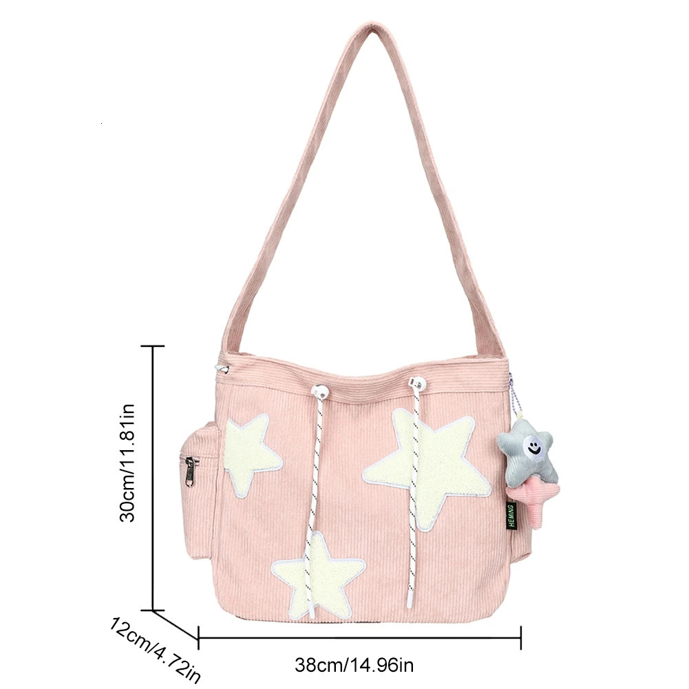 Womens star pattern Corduroy cross body bag casual handbag womens simple large capacity shoulder bag girls travel school backpack handbag 241018