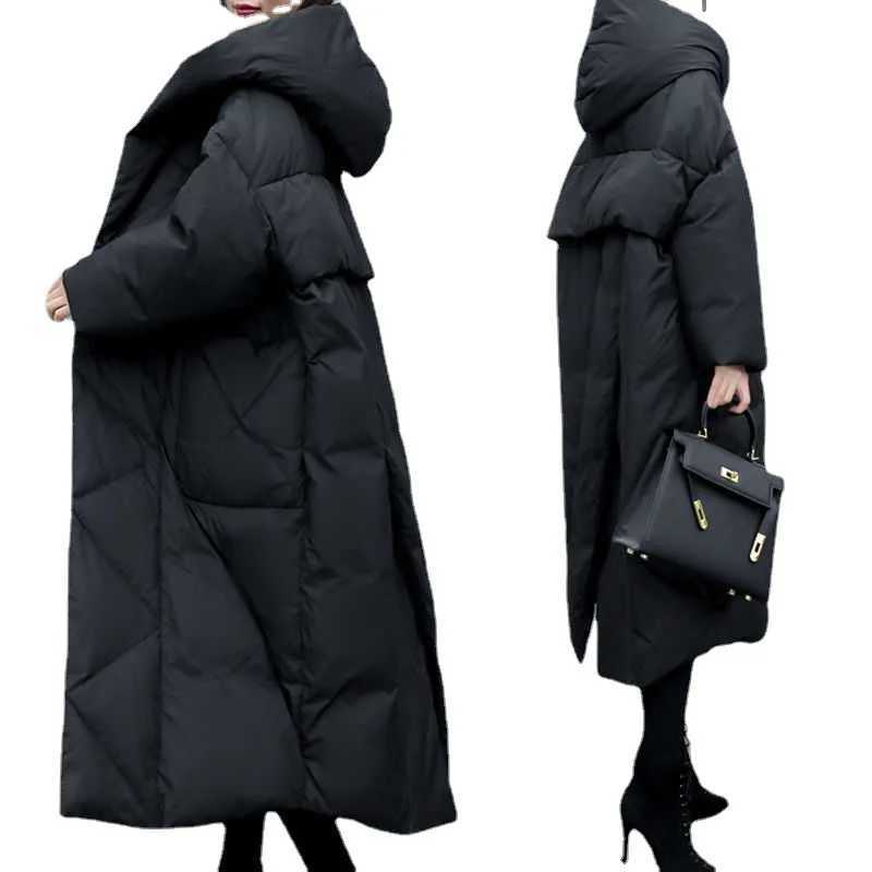 Long Thick Parkas Zipper Hooded Spliced Jackets Women Maxi Warm Loose Coats Pockets Autumn Winter Y2k Korean Coat Warm ParkaX241019