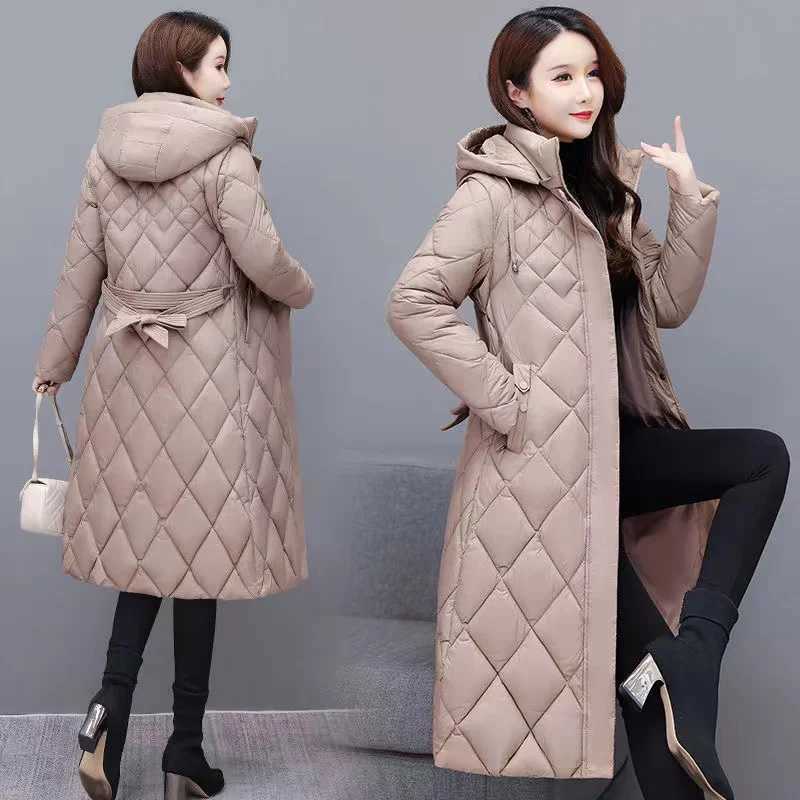 Women Winter Jacket Lightweight Down Cotton Jacket New Long Sleeved Detachable Mid Long Parkas Warm Female Winter Coat OuterwearX241019