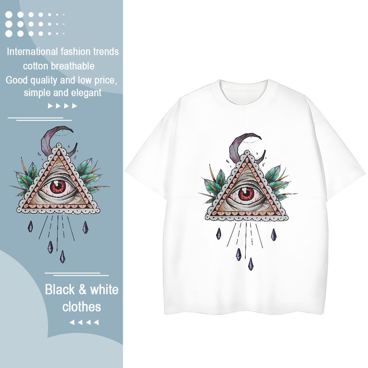 Fashion Womens T Shirts 230g 100% Cotton Short sleeve Soft Daily Outfit eye of the devil Unisex Tshirts High quality Cartoon Anime Tees