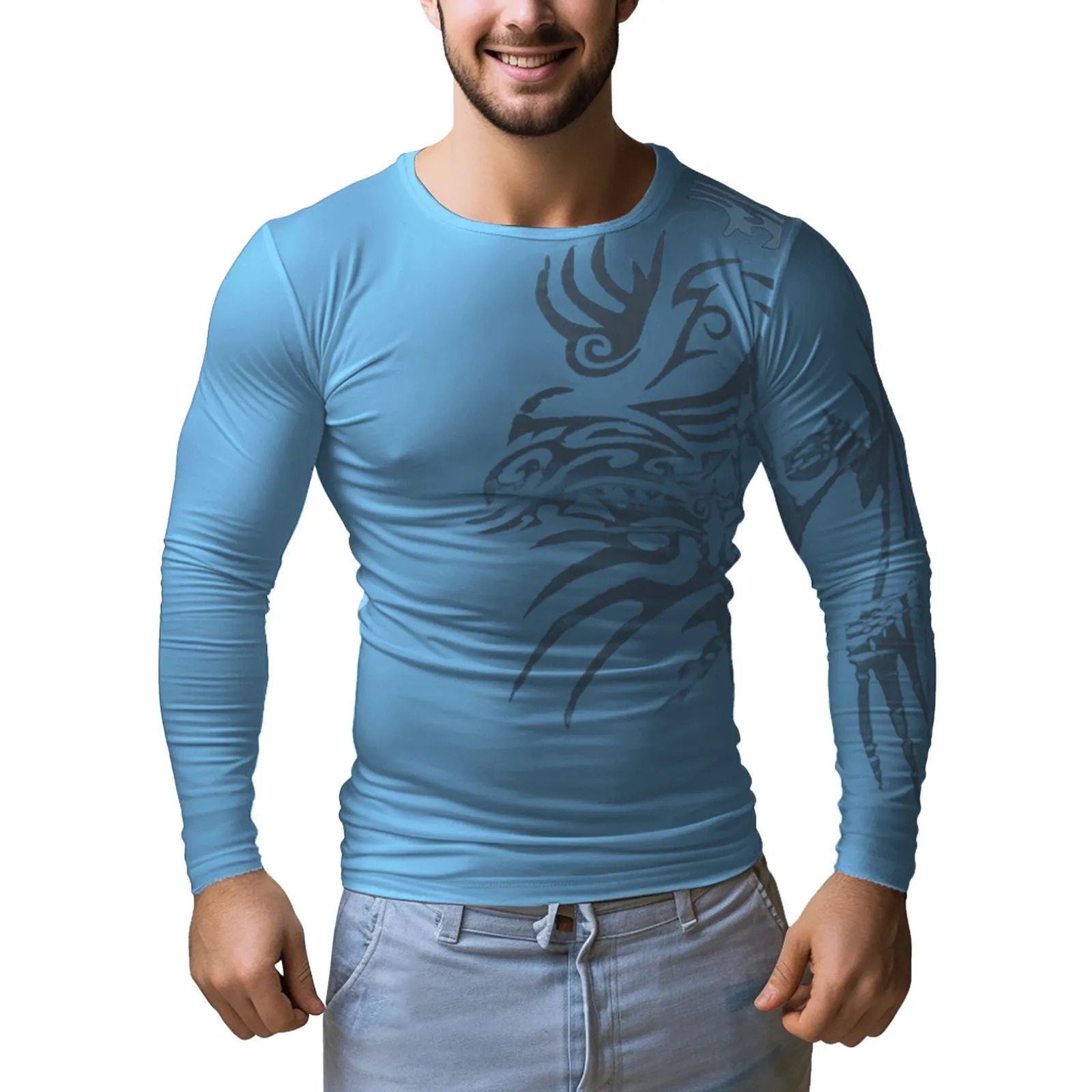 Mens single arm long sleeved T-shirt bottom layer sports tight compression gym running top 241018