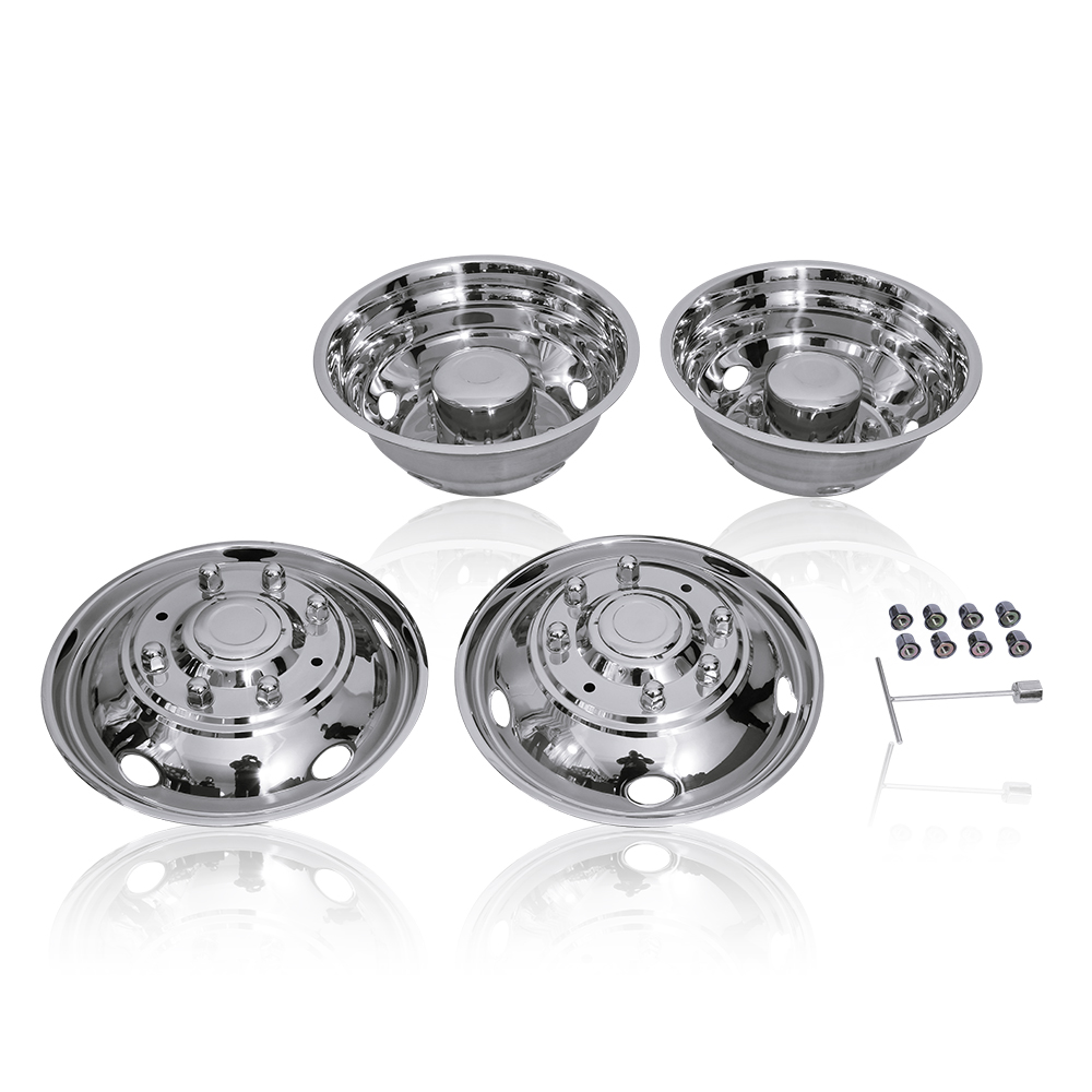 Stainless Steel Dually Wheel Caps with 8 Lugs & 5 Handhole Design - Compatible with 1999-2002 Ford F Series