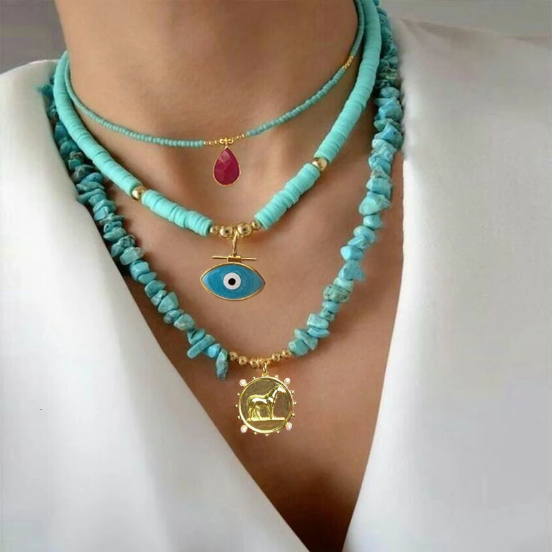 natural turquoise stainless steel pendant handmade necklace suitable for womens polymer clay accessories summer birthday gift 241018