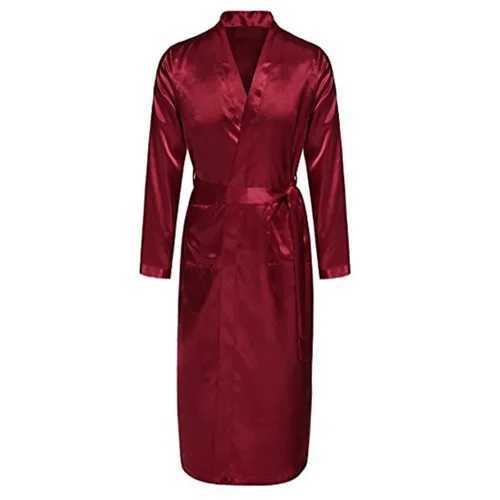 Burgundy Mens Robe Hot Sale Faux Silk Kimono Bath Gown Bathrobe Nightgown Sleepwear Hombre Pijama Size S M L XL XXL ZhM055XJ241018