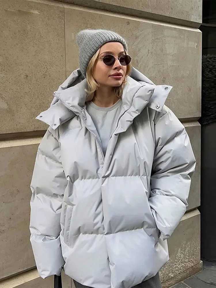 Women's Down Parkas New casual thick hooded warm cotton jacket for women fashionable solid zipper loose jacket 2024 new winter womens premium jac