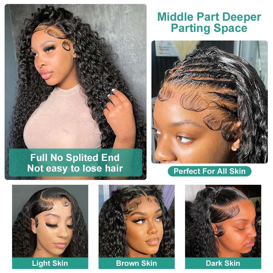 Deep Wave 13x6/13x4 Transparent Peruvian Front Human Cury 4x4 Lace Closure Wigs For Black Women Bg Hair