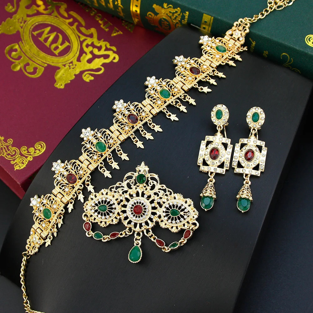 Sunspice Traditional Moroccan Tiaras Crown Gold Algerian Womens Hair Chain Crystal Hair Accessories Bridal Wedding Jewelry 241018