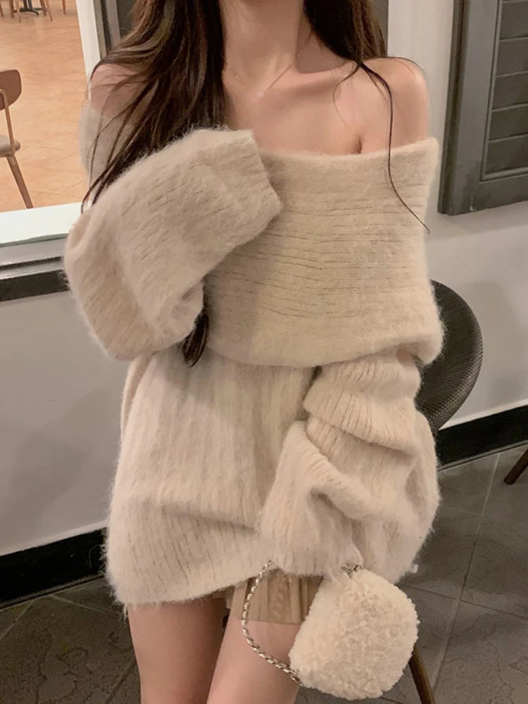 Autumn Sexy White Knitted Sweater Women Long Sleeve Pure Color Korean Fashion Y2k Clothing Elegant Pullover Female 241010