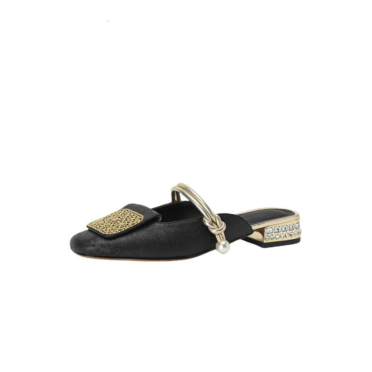 Xiaoxiangfeng Chinese Style Thick Heeled Half Slippers Women In Summer Fashion Shallow Mouth Versatile Square Heel Back Empty Single Sandals For Ddmyw