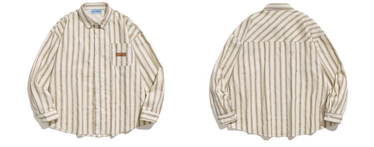 shanshi Men's shirts Color blocked striped long sleeved shirt men's women's trendy brand loose and versatile for couples casual high st