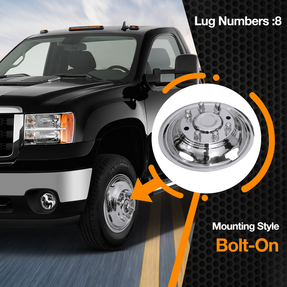 17 Inch 8 Lugs 5 Hand Holes Stainless Steel Wheel Simulators for 2011-2021 Chevy GMC 3500 Dually Truck wheel cover