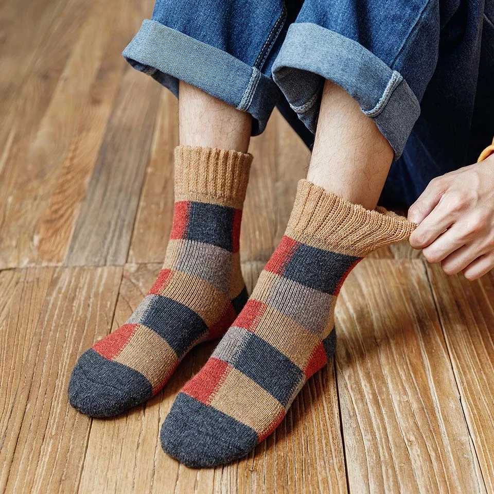 Polar Winter Warm Socks Man Super Thicker Solid Merino Wool Rabbit Heated Happy Socks Men Against Cold Snow Male Sock PairXJ241019