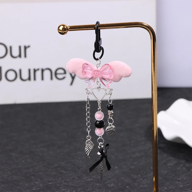 Y2k Pink Wings Phone Chain Dolphin Star Keychain Sweet Cool Beaded Earphone Case Pendant Bag Decor Car Keyring 241017