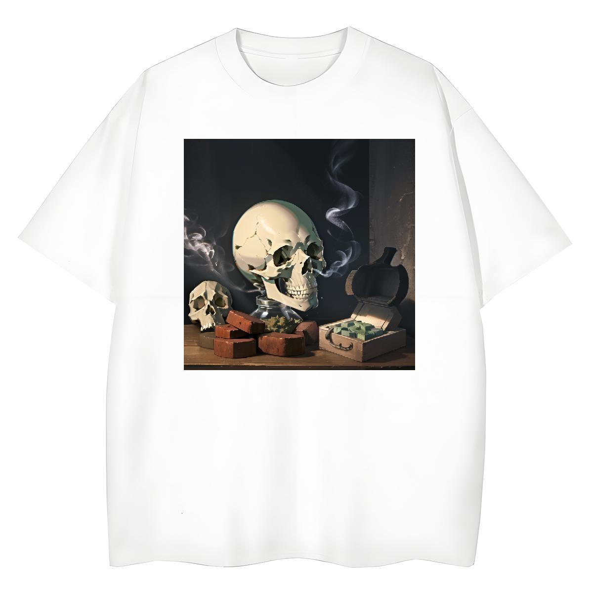 Factory Direct Womens T Shirts 230g Cotton Crew Neck Home Outdoor skull Lady T shirt Female Cartoon Print Top Tees