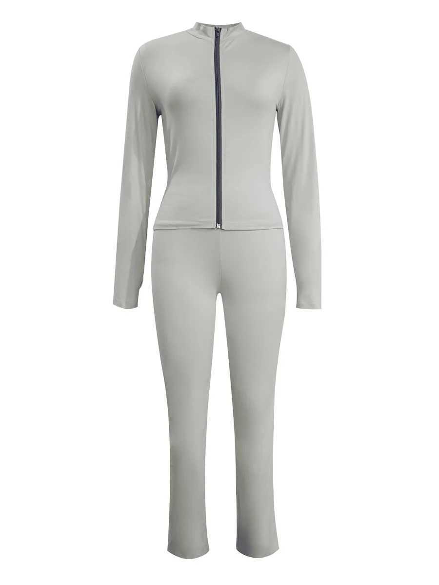 Women's Two Piece Pants LW Leisure 2-piece Fitness Set Womens Matching Set Autumn Long Sleeve Zipper Design Top+Tight Pants Set Y241019KJ9P