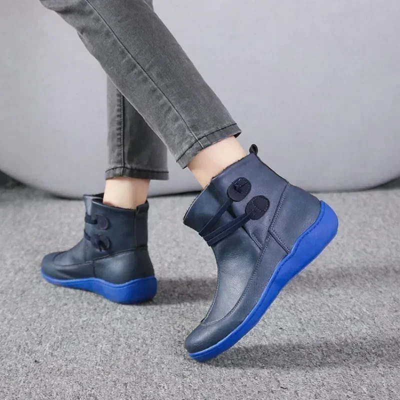 Womens autumn/winter flat bottomed English style short boots with soft soles comfortable and non slip Plus size 43 cotton boots 241018