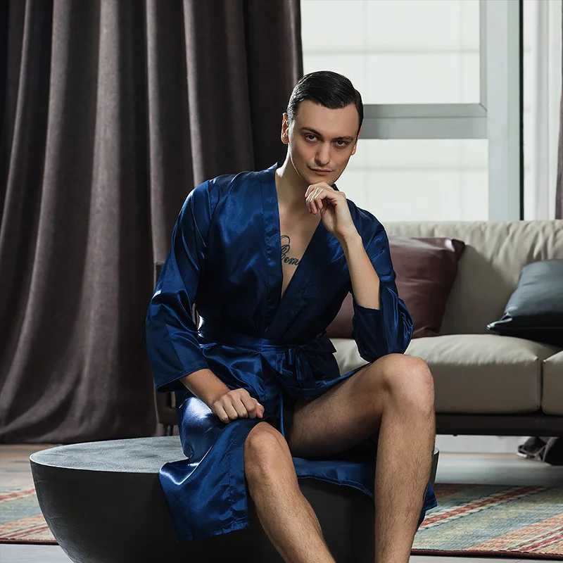 Satin Men Groom Groomsman Wedding Robe Casual Long Sleeve Homewear Intimate Lingerie 2021 Summer New Sleepwear Bathrobe GownXJ241018