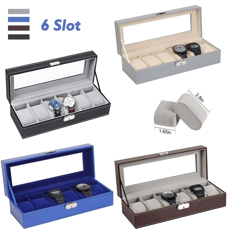 6-slot leather watch box organizer mens watch display box jewelry storage rack 241018 ww