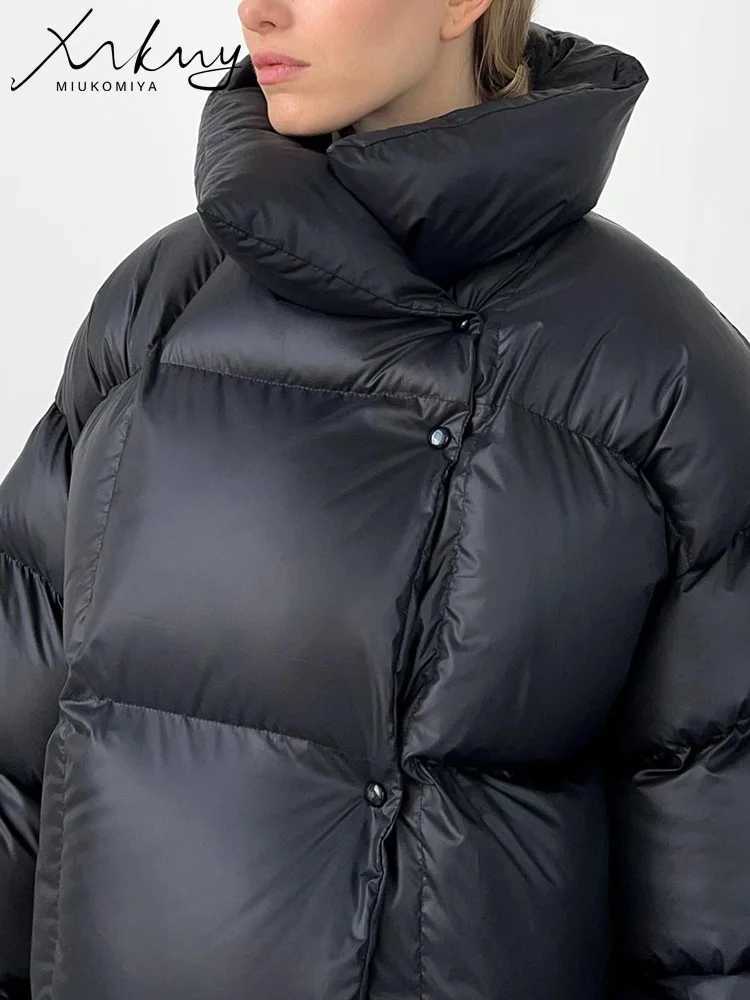 Women's Down Parkas MiuKoMiYa grey womens winter cotton jacket short sleeved apron thick coat Parkas womens hooded jacket 2023 winter Y2410193W5A