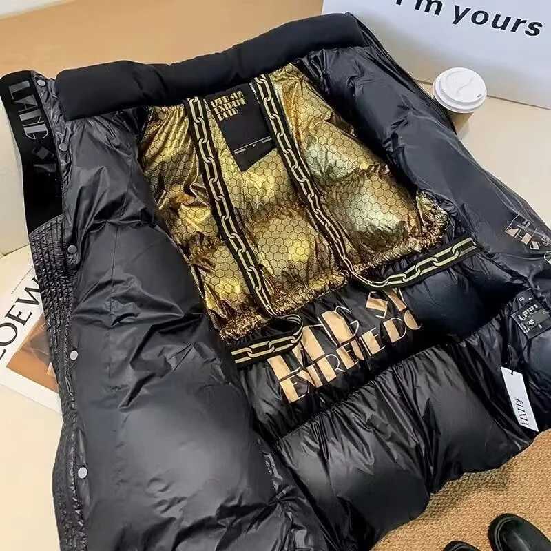 Women's Down Parkas Korean black gold 90% white duck down jacket new womens winter thick warm jacket loose casual womens hooded parkour jacket Y2