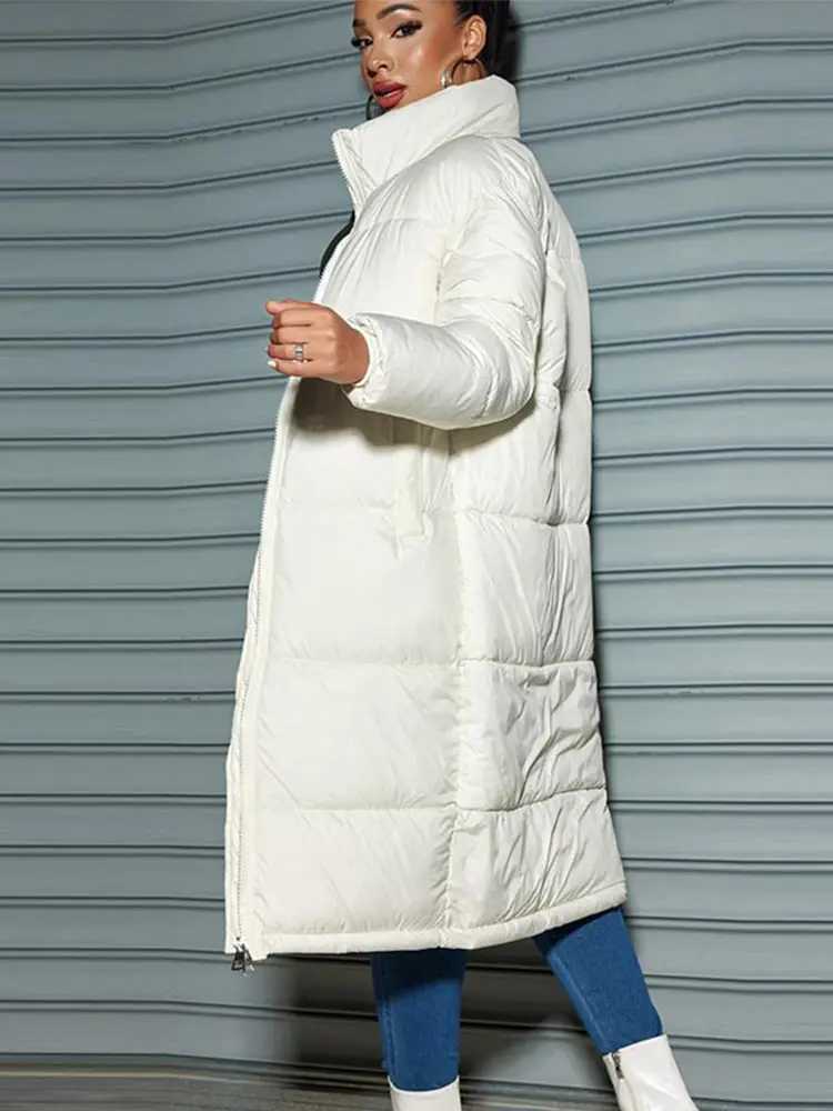 Medium Long Parka Cotton-padded Coat Women Casual Zipper Pockets Long Sleeve Female Down Jacket Winter Lady Warm Outerwears 2024X241019