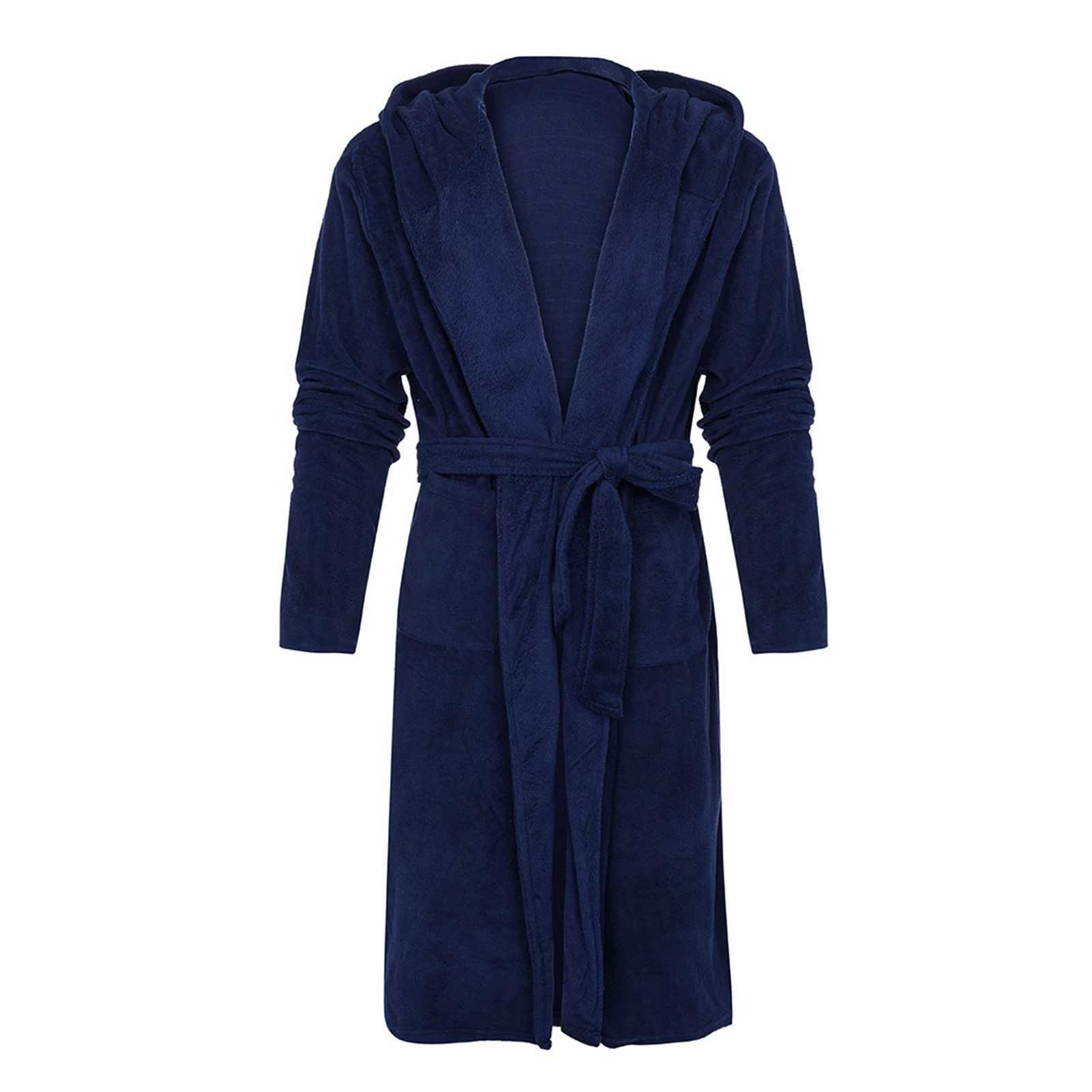 Men Nightgown Comfortable Soft Men Coral Fleece Long Bath Robe Waist Lace-up Ankle Length Men Bathrobe for Daily LifeXJ241018