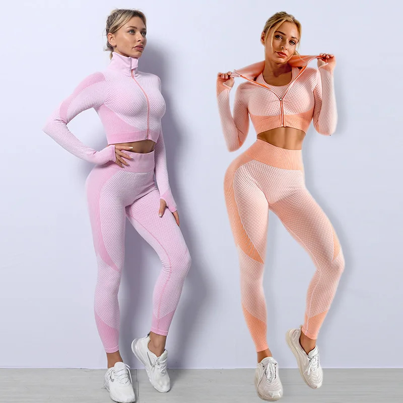 Womens Seamless Fitness Clothin Long-Sleeved Shirt Gym Wear Sports Bra Elastic Running Leggings High Waist Training Yoga Pants 241010