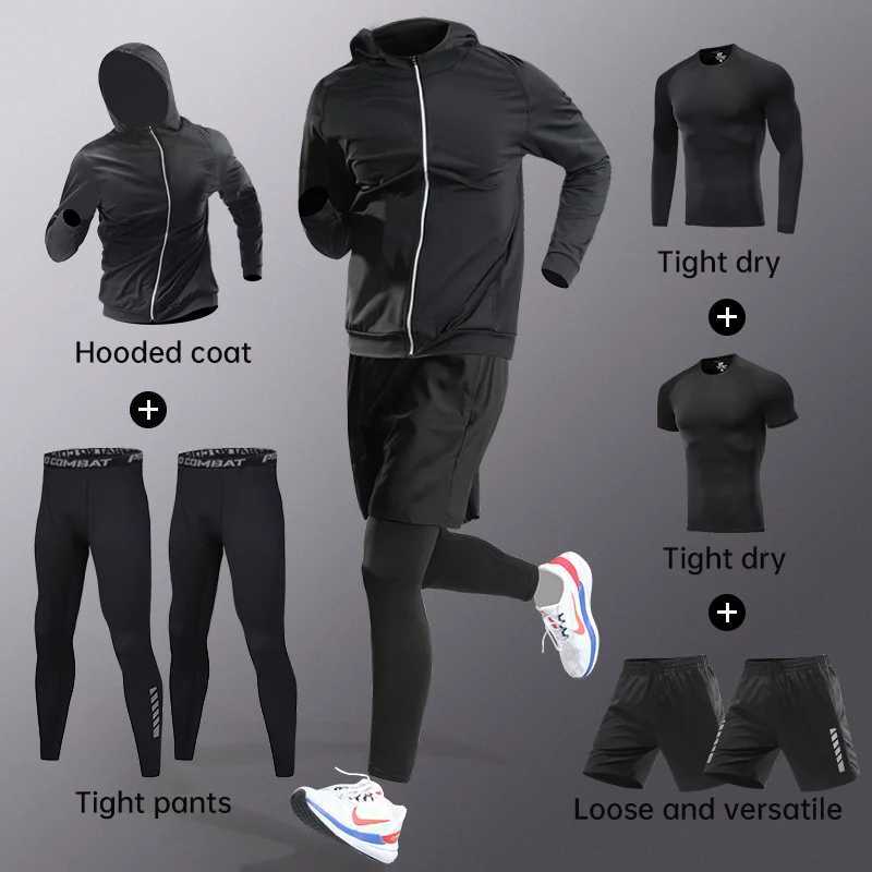 Running sportswear set mens autumn and winter fitness clothing wearing fast drying clothes professional training morning running outdoor cycling W2410