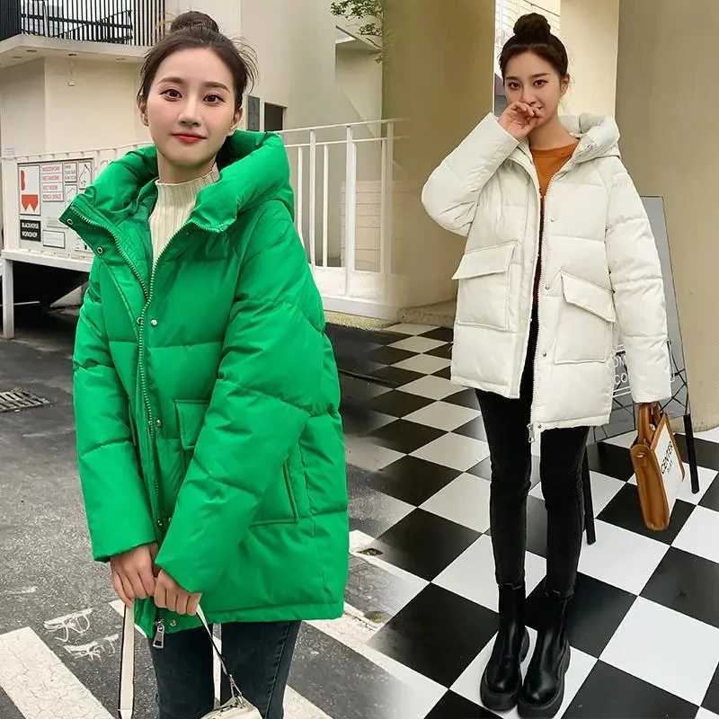 Womens jacket winter cotton-padded warm coat 2023 fashion long pocket hooded parka South Korea loose womens wearX241019