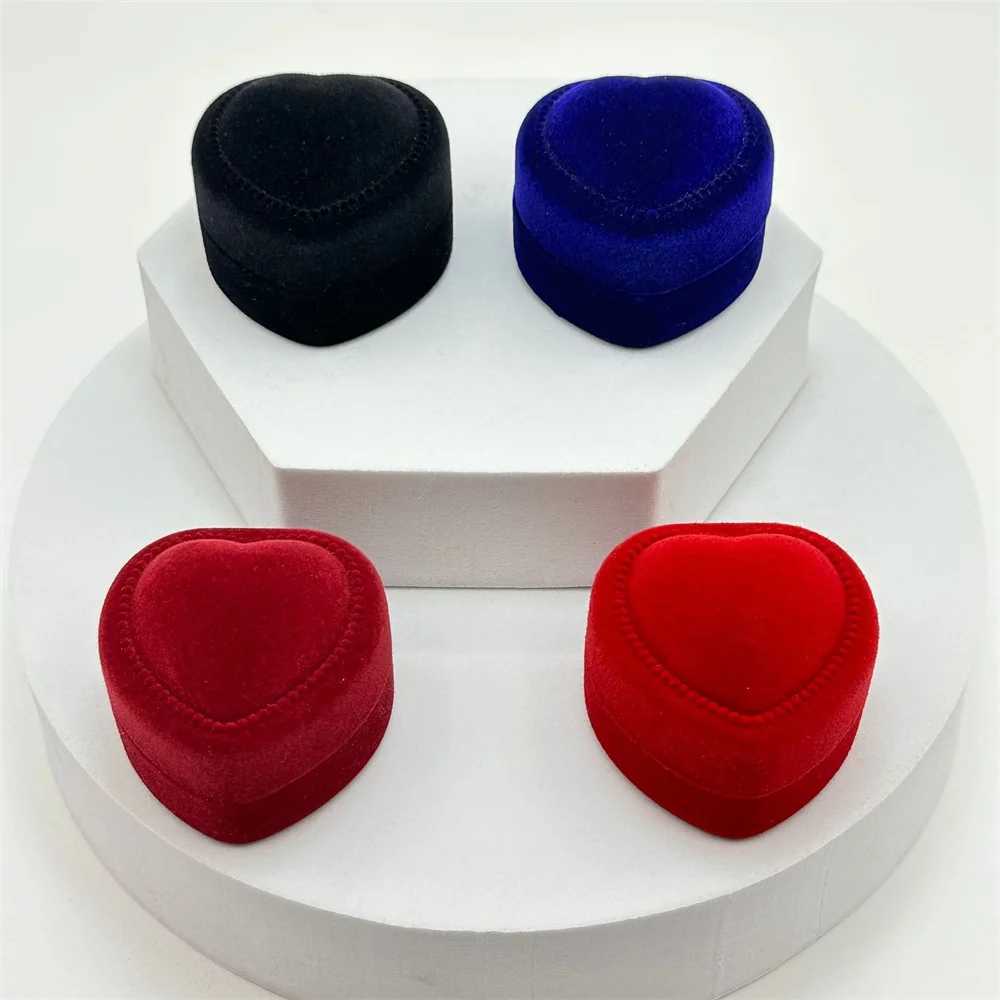 Velvet Red Heart Bead Treasure Box Ring Box Earring Display Box Bracket Jewelry Organizer Wedding Ring Box New W241019
