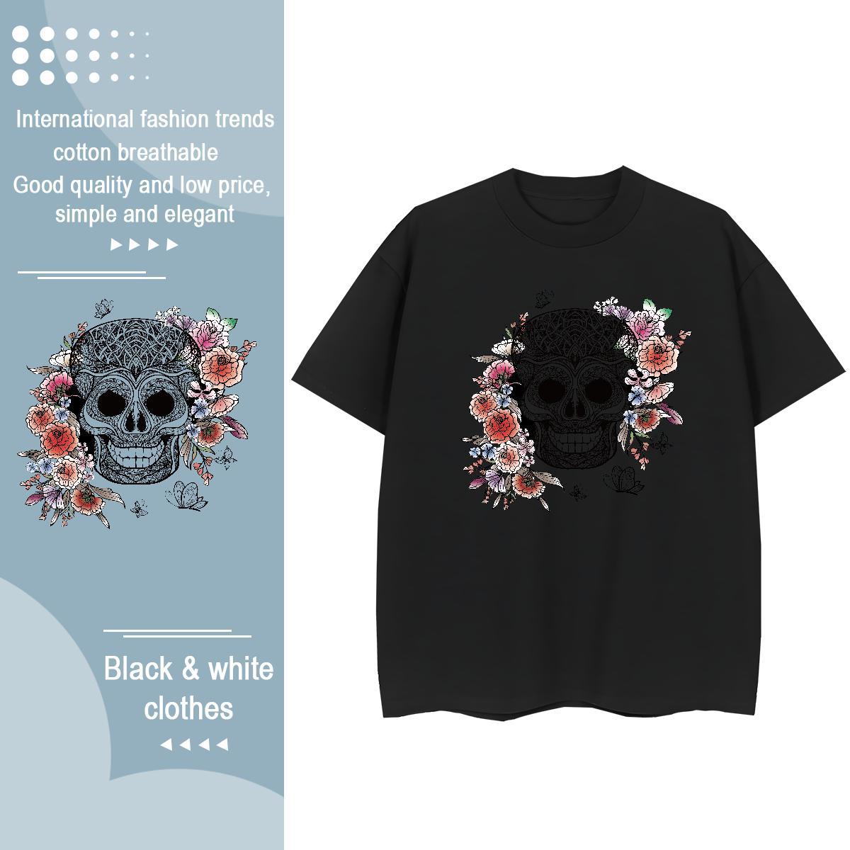 Fashion Womens T Shirts 100% Cotton 230g Breathable Crew Neck Casual Beach flower Women Tshirts Loose fit DIY Anime Polos