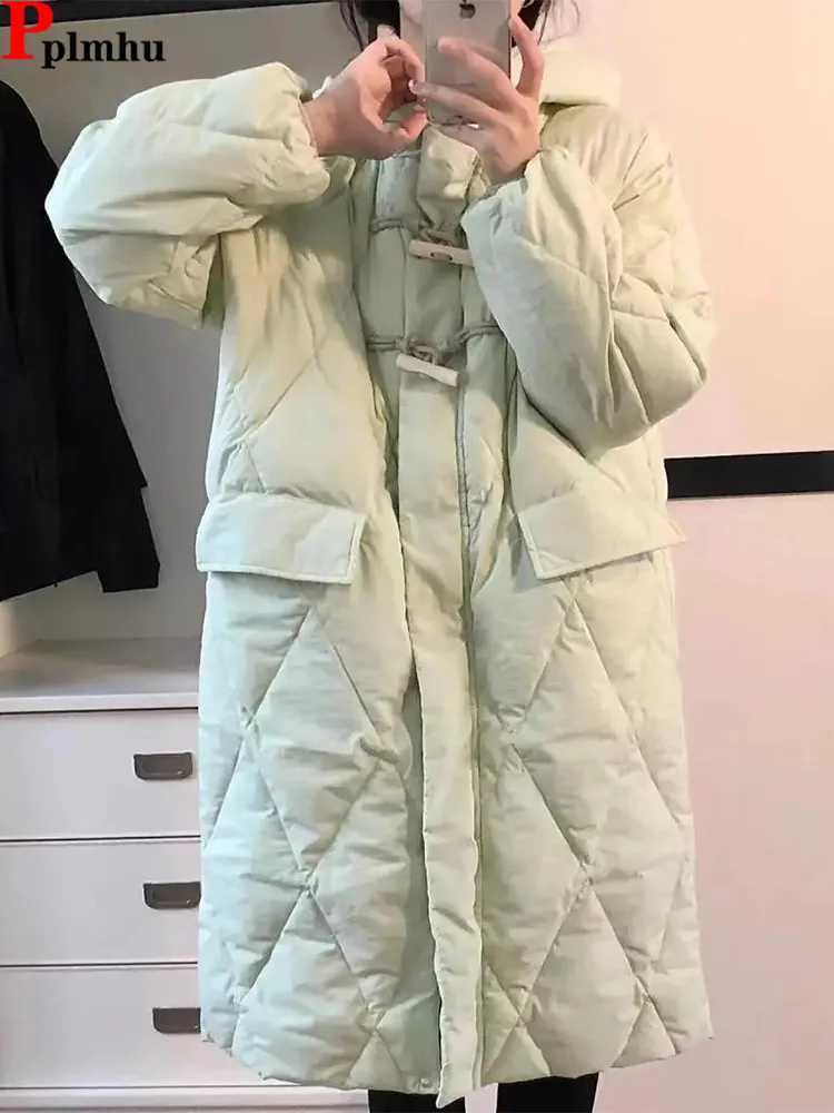 Mid-length Hooded Down Cotton Coats Tops Winter Snow Wear Casual Loose Chaqueta Elegant Casaco Korea Warm Women Jaqueta AbrigoX241019