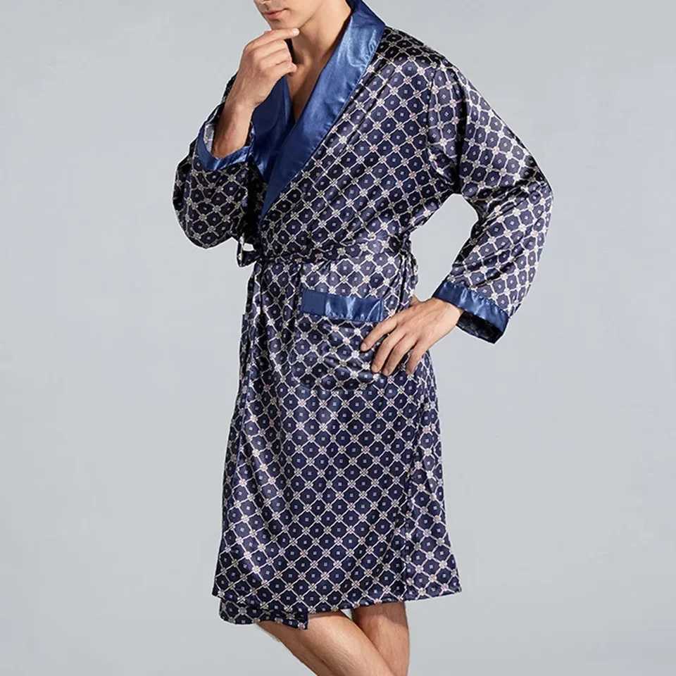 Fashion Mens Satin Silk-Like Bathrobe Luxury Pajamas Kimono Bathrobe Robes Dressing Gown Sleep Wear LoungewearXJ241018