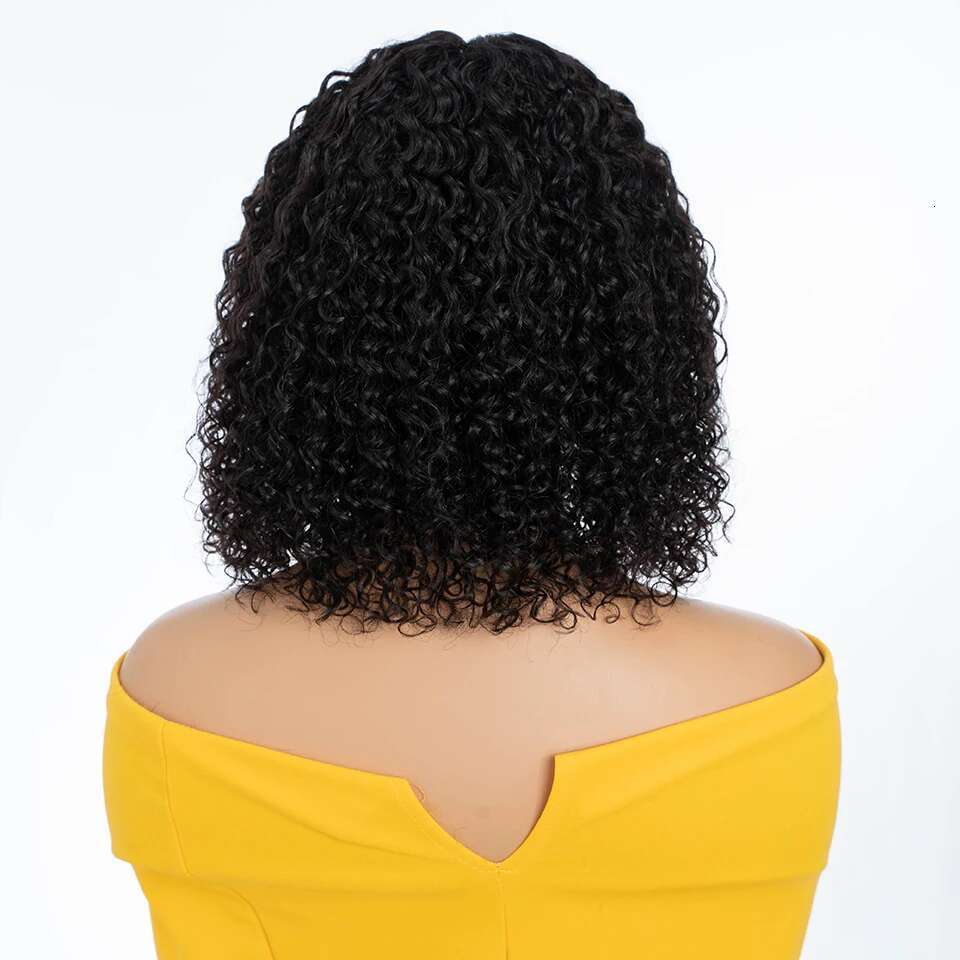 Peruvian Deep Curly Bob Natural Black Color Brazilian HD Front 13x6x1 Transparent T Part Lace Hair Wigs