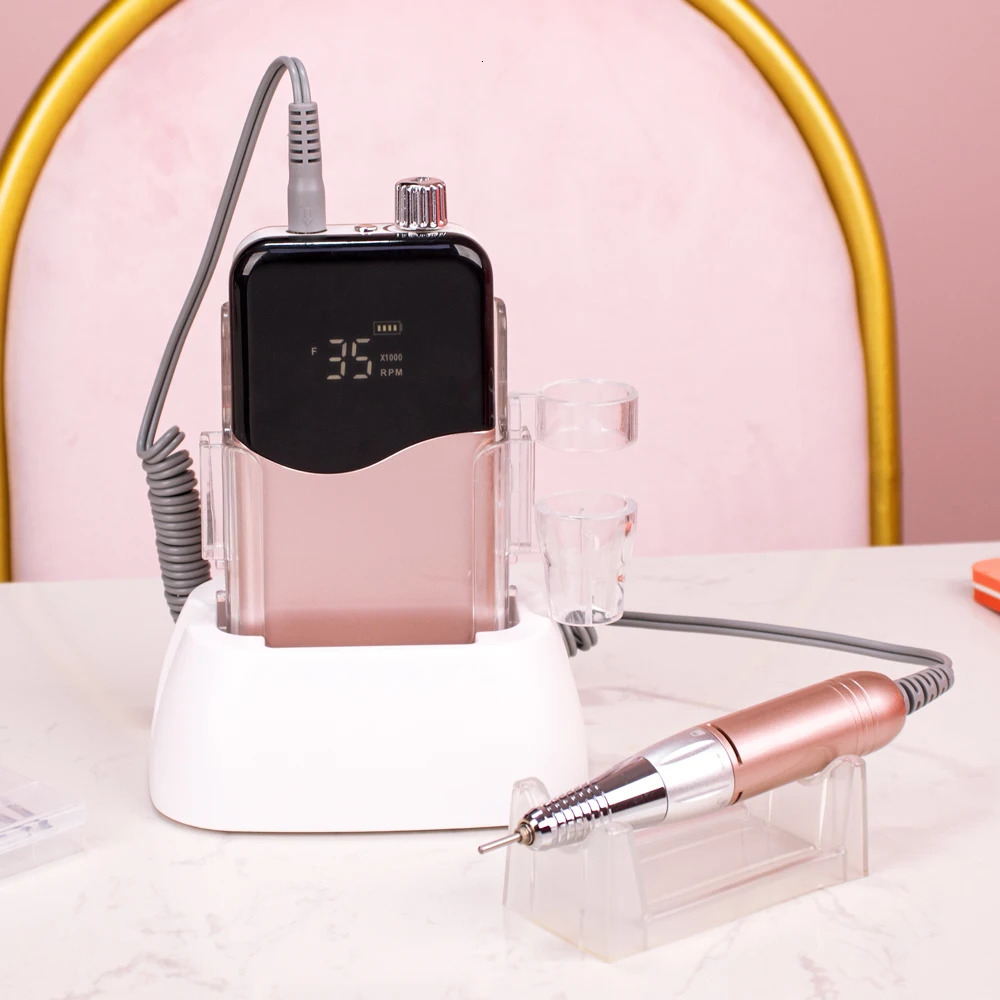 Light Rose Gold 35000 RPM portable electric nail drill nail file nail drill cordless polishing machine 241007
