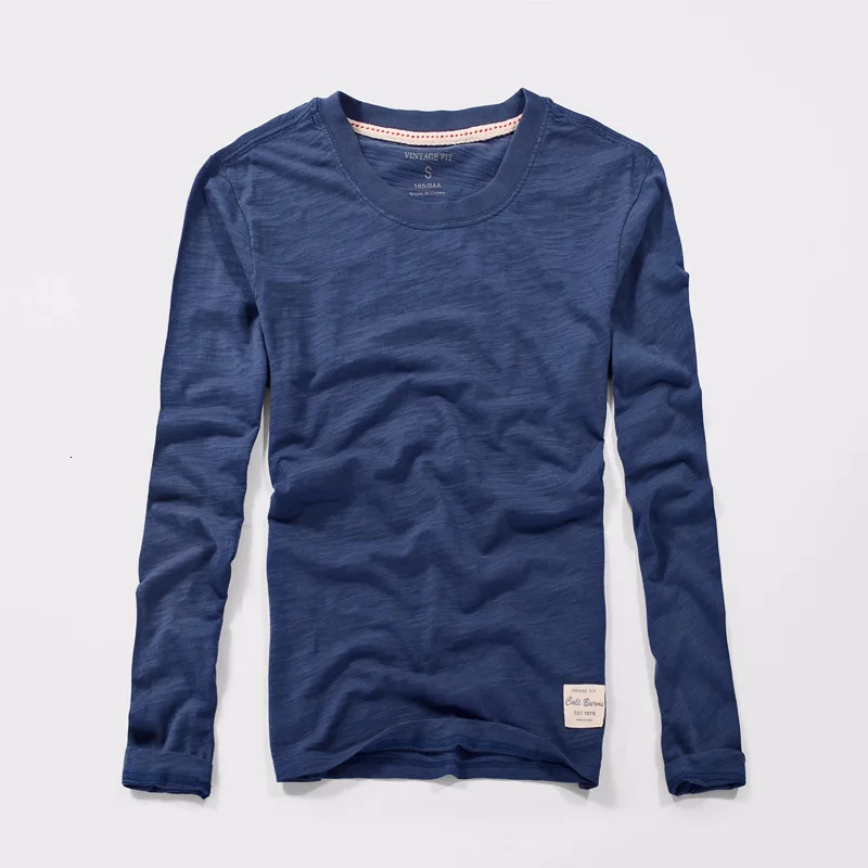 Yellow casual mens long sleeved T-shirt 100% pure cotton top O-neck slim fit fashionable classic T-shirt summer thin T-shirt 241018