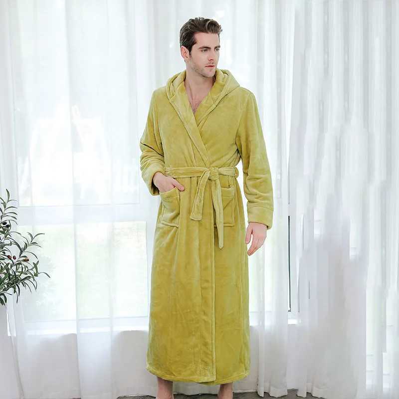 Men Sleepwear Thicken Flannel Bathrobe Gown Loose Robe Winter Warm Kimono Bath Gown Long Peignoirs Shower Robes Home ClothesXJ241018