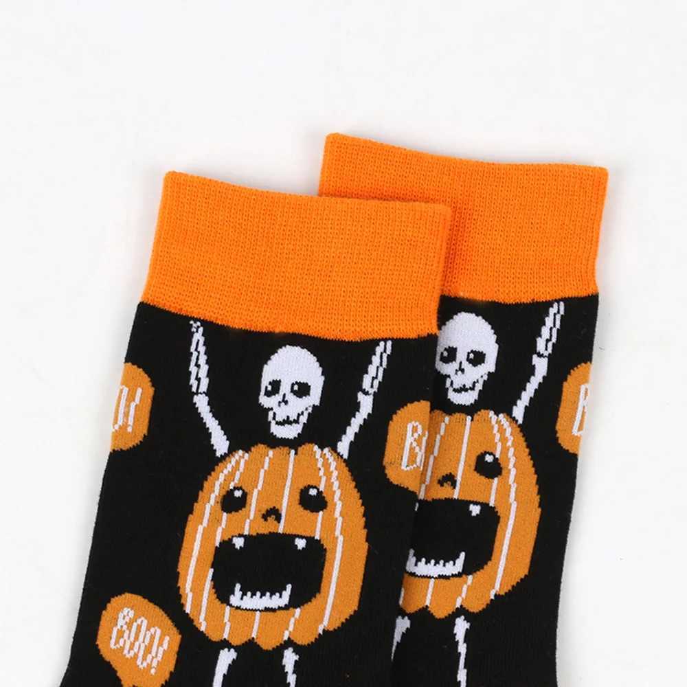 Halloween Mens Socks Large Size Cotton Funny Autumn Winter Festive Gift Socks for Male Cartoon Witch Pumpkin Tube SocksXJ241019