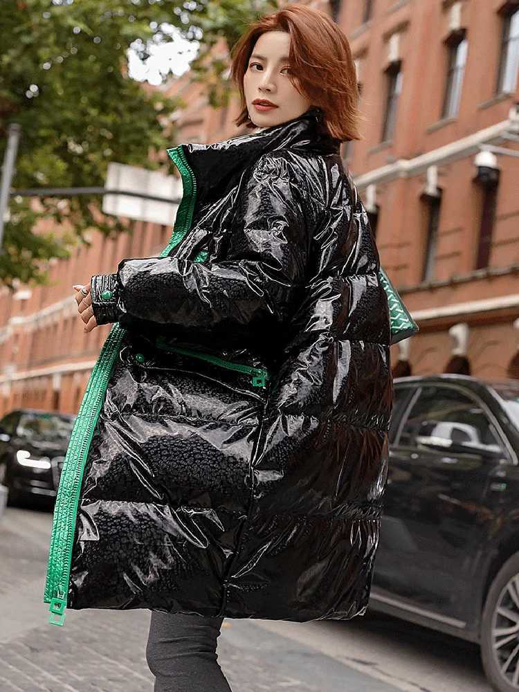 Women's Down Parkas Winter jacket shiny womens Parka down jacket cotton jacket red jacket windproof smooth womens T-shirt thick and loose waterpr