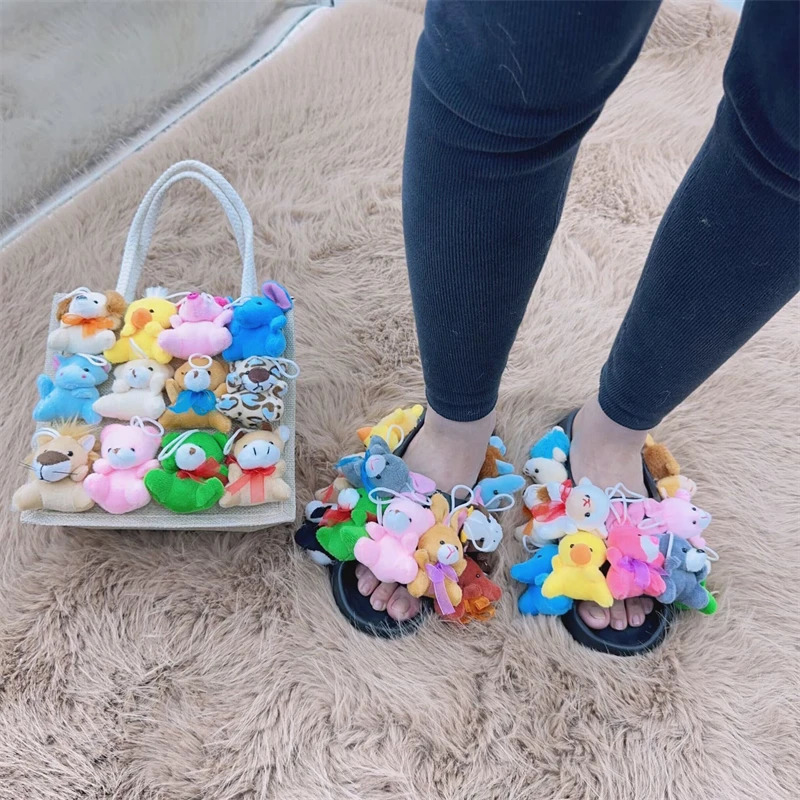 Womens Summer Plush Slippers Teddy Bear Christmas Cute Style Artificial Fur Home Fur Soft Anti slip Cute Shoes 241018