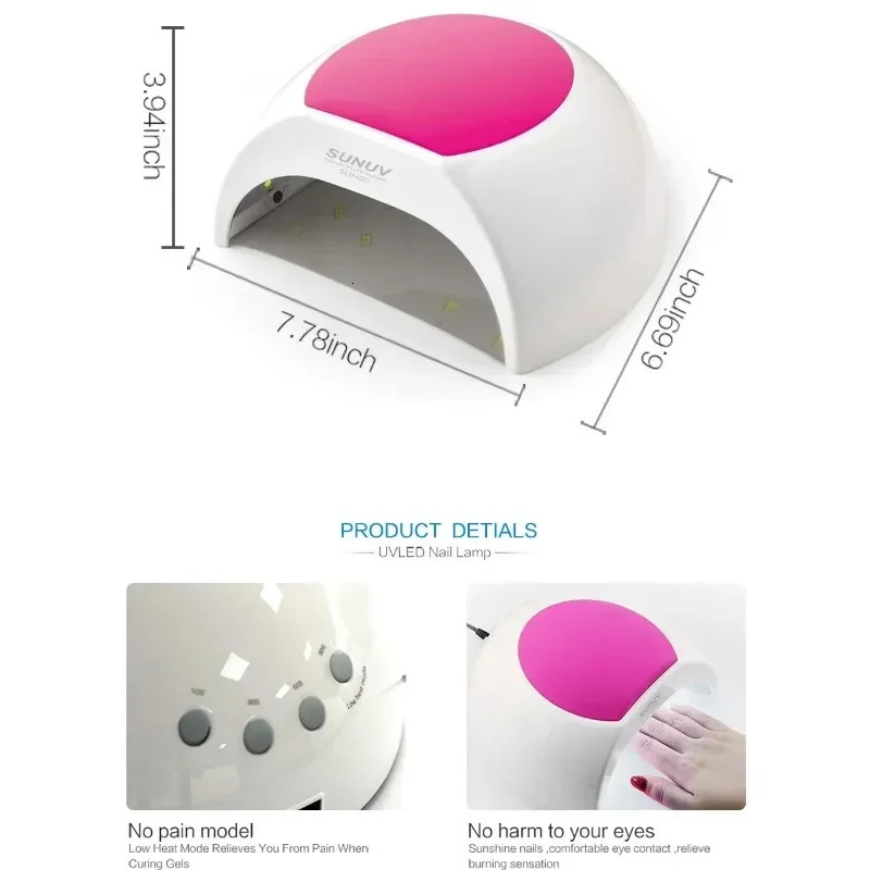 SUNUV 48W nail lamp UV lamp SUN2 nail dryer is used for UVLED gel nail dryer infrared sensor with rose silicone pad salon 241018