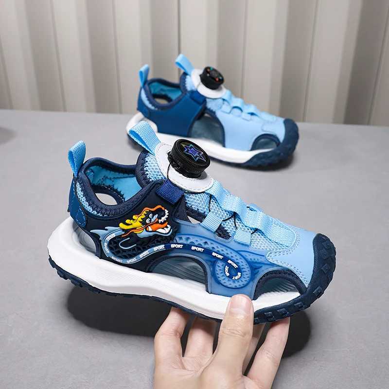 Athletic Outdoor 2024 Summer New Childrens Hundred Head Sandals Rotary Buckle Tide Shoes Childrens Shoes Teeth Large Childrens Beach Shoes H241019