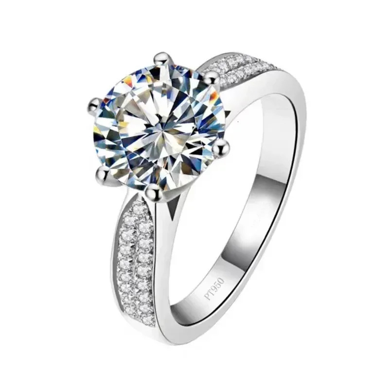 Original PT950 Platinum Ring Sparkling D-Color 3- Solitaire Laboratory Diamond Ring Wedding Ring 241007