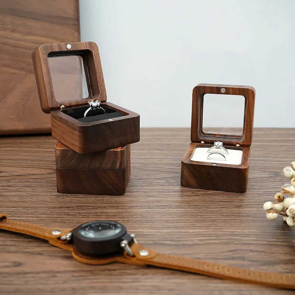 Black walnut solid ring box single double ring box earring box cufflink box vintage wooden ring box exquisite gift box W241019