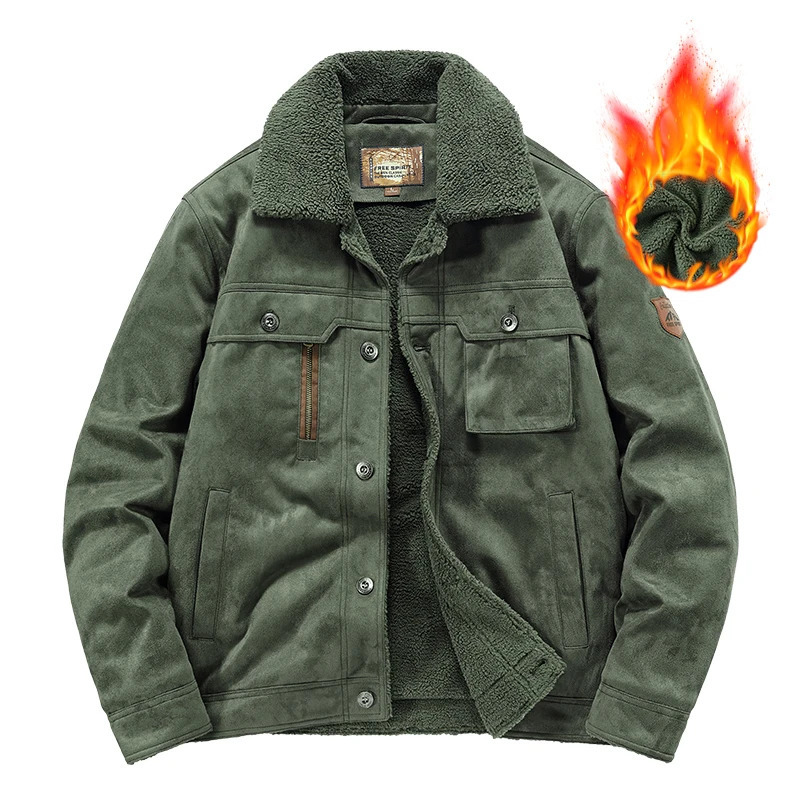 Mens warm jacket velvet thick suede jacket mens fur collar winter casual jacket mens jacket cotton clothing 241007