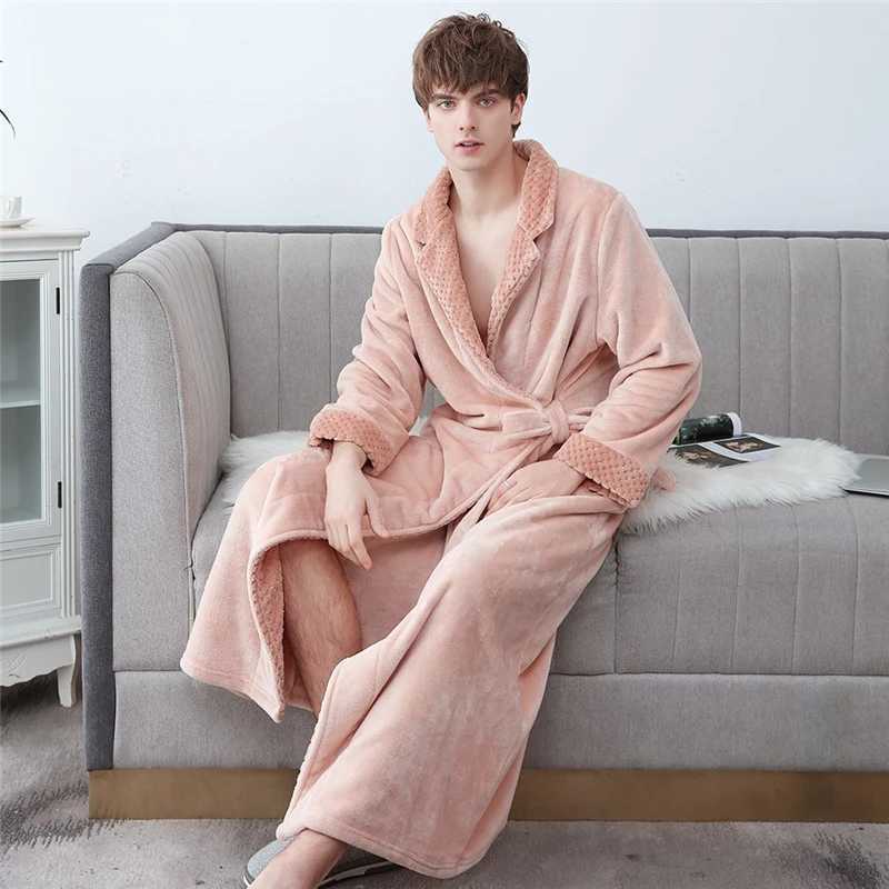 Coral Fleece Nightgown Male Sleepwear Kimono Gown Soft Nightwear Autumn Winter Warm Bathrobe Intimate Lingerie Lovers OversizeXJ241018